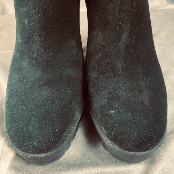 Coach Black Suede Wedge Boots Rabbit Fur Trim Size 11 Sharma Made in Italy🇮🇹 - Picture 14 of 17
